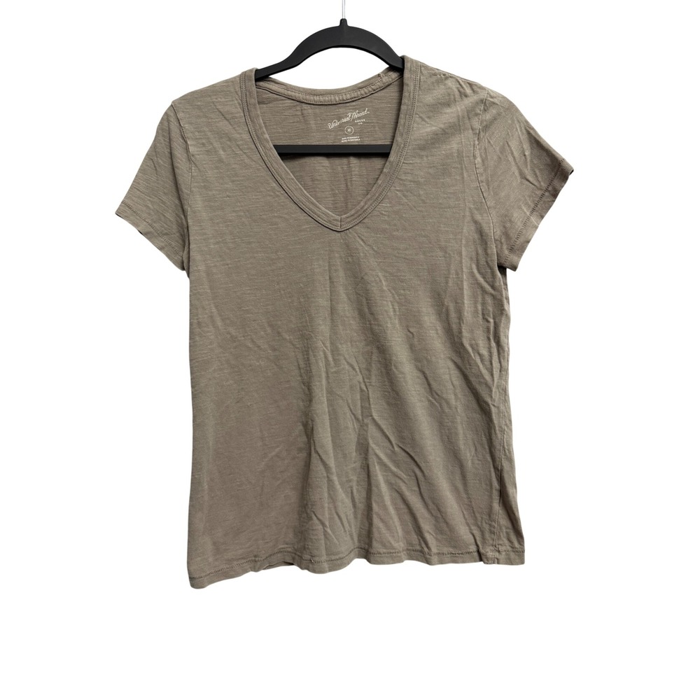 Universal Thread Womens XS V-Neck Short Sleeve Cotton Slub Tee Taupe Brown Top